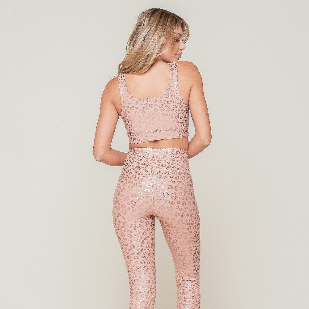Gold Leopard Foil High Waisted Leggings/Bra - Picture 2 of 3